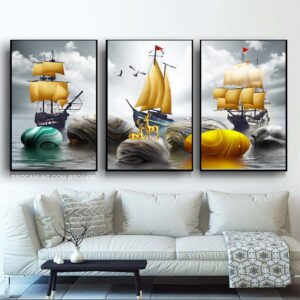 BRO5486 Bộ Tranh Hươu Vàng Và Thuyền Buồm