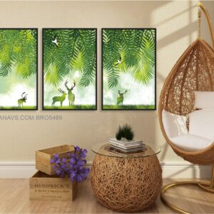 BRO5499 Bộ Tranh Canvas Hươu Nai Dưới Tán Lá