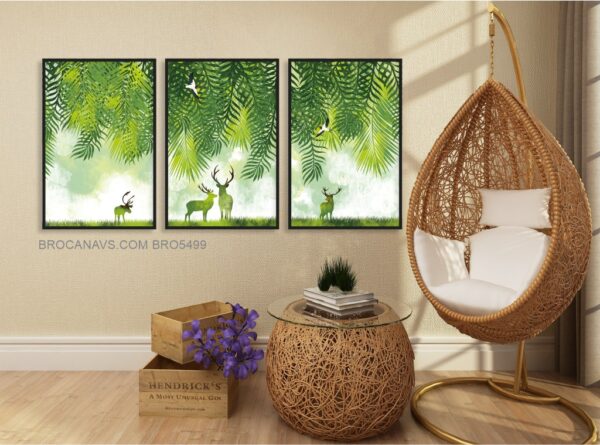 BRO5499 Bộ Tranh Canvas Hươu Nai Dưới Tán Lá