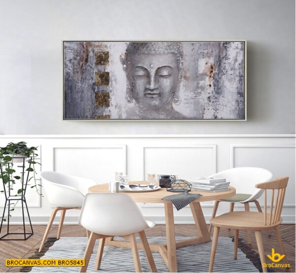 BRO5845 Tranh Canvas Vẽ Phật Thích Ca Màu Xám Nghệ Thuật