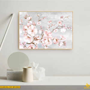 BRO5903 Tranh Canvas Cành Hoa Đào Hồng Sơn Dầu Nhẹ Nhàng
