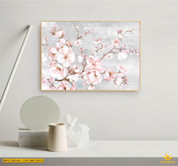 BRO5903 Tranh Canvas Cành Hoa Đào Hồng Sơn Dầu Nhẹ Nhàng