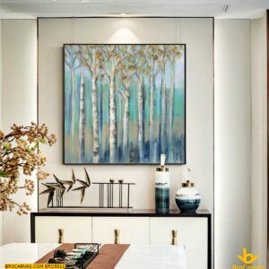 BRO5911 Tranh Canvas Hàng Cây Bạch Dương Sơn Dầu Xanh