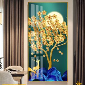 BRO6097 Tranh Canvas Chú Hươu Dưới Gốc Cây Mai Vàng Và Ánh Trăng