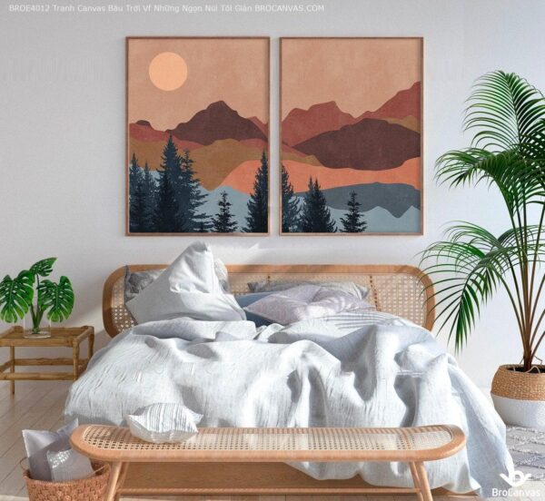 BROE4012 Tranh Canvas Bầu Trời Vf Những Ngọn Núi Tối Giản