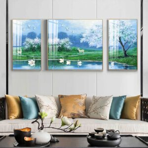 BROH5063 Tranh Phong Cảnh Thiên Nga Mùa Đông Trên Sông Nước