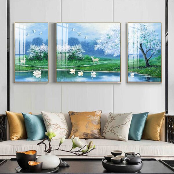 BROH5063 Tranh Phong Cảnh Thiên Nga Mùa Đông Trên Sông Nước