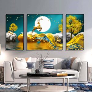BROH5067 Tranh Chú Hươu 3D Dưới Ánh Trăng Sáng