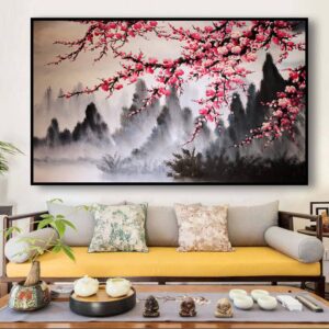 BROH5073 Tranh Phong Cảnh Hữu Tình Và Cành Đào