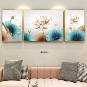 BROH5224 Tranh Hoa Sen Treo Tường 3D Ánh Kim Tối Giản