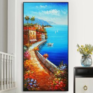 BROH5236 Tranh Lỗi Vào Đầy Hoa Ven Biển Sơn Dầu In Canvas