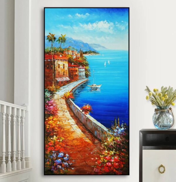 BROH5236 Tranh Lỗi Vào Đầy Hoa Ven Biển Sơn Dầu In Canvas