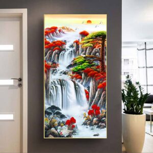 BROH5347 Tranh Canvas Sơn Thủy Thác Nước Chảy Trong Rừng