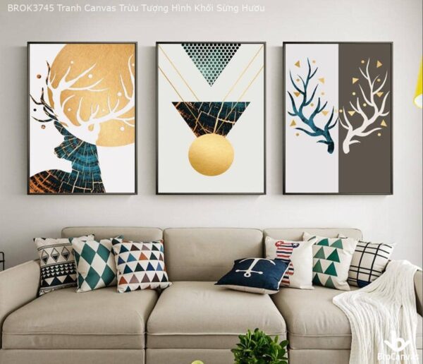 BROK3745 Tranh Canvas Trừu Tượng Hình Khối Sừng Hươu