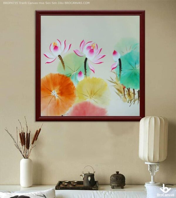 BROP4735 Tranh Canvas Hoa Sen Sơn Dầu