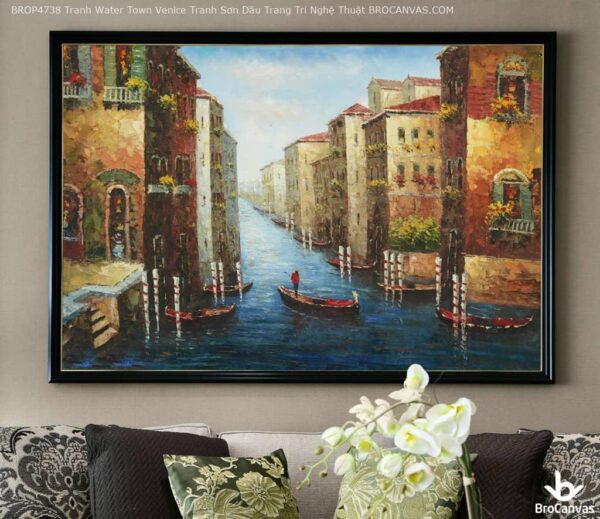 BROP4738 Tranh Water Town Venice Tranh Sơn Dầu Trang Trí Nghệ Thuật