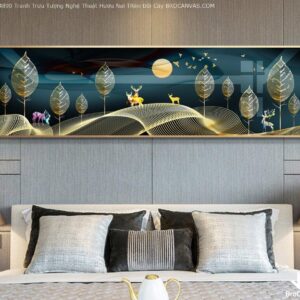 BROP4890 Tranh Trừu Tượng Nghệ Thuật Hươu Nai Trên Đồi Cây