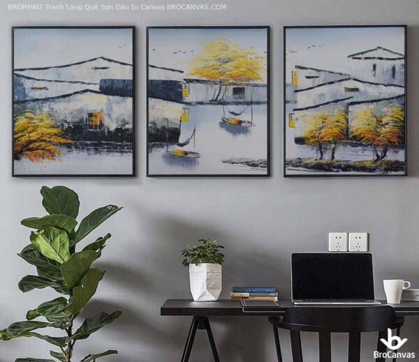 BROP4907 Tranh Làng Quê Sơn Dầu In Canvas