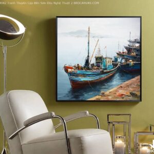 BROP4942 Tranh Thuyền Cập Bến Sơn Dầu Nghệ Thuật