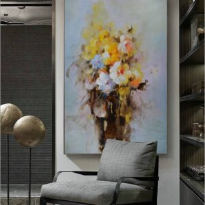 BROP5027 Tranh Bình Hoa Vẽ Sơn Dầu Trừu Tượng