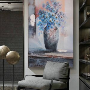 BROP5028 Tranh Bình Hoa Xanh Dương Sơn Dầu