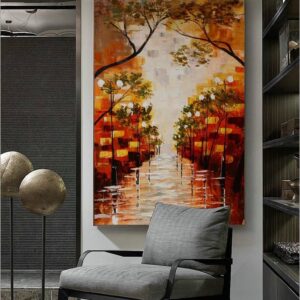 BROP5038 Tranh Con Đường Mùa Thu Bên Hàng Cây Sơn Dầu