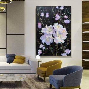 BRO5136 Tranh Hoa Đào Màu Hồng Phấn Sơn Dầu