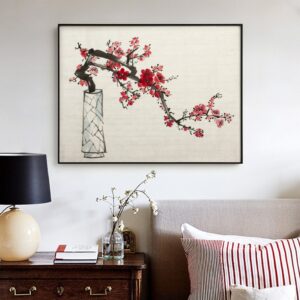 BROP5301 Tranh Cành Hoa Đào Trong Bình Hoa Sâu Sắc Trầm Lặng