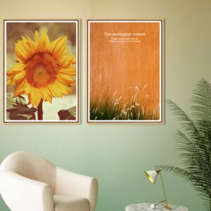 BROP5340 Tranh Canvas Hoa Hướng Dương Phong Nền Cổ Điển 2 Tấm