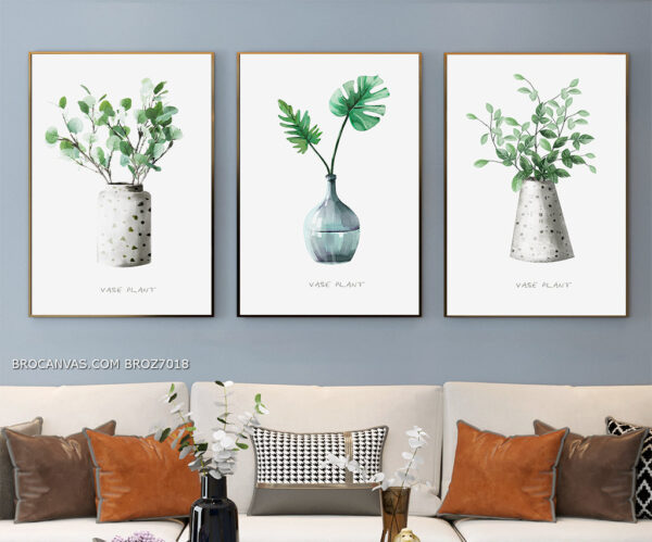 BROZ7018 Tranh Lá Cây Vẽ Tối Giản In Canvas