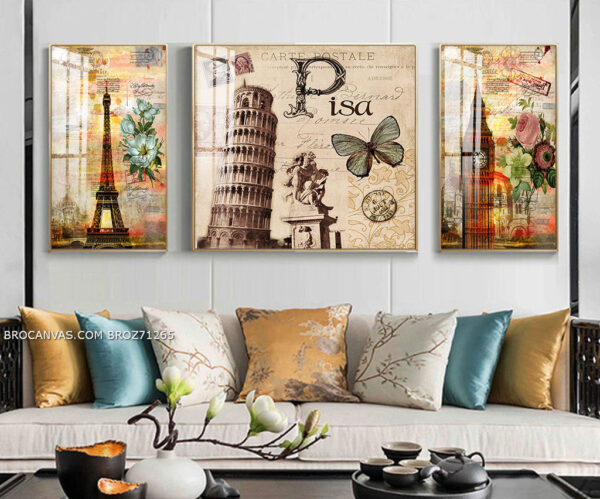 BROZ71265 Tranh Phong Cảnh Pisa Và Tháp Nổi Tiếng Nước Pháp Cổ Điển