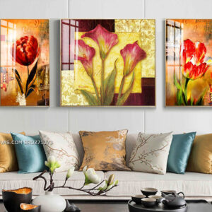 BROZ71273 Tranh Hoa Lưu Ly Và Hoa Tulip Đỏ Sơn Dầu