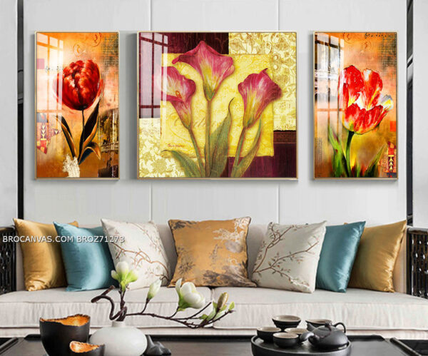 BROZ71273 Tranh Hoa Lưu Ly Và Hoa Tulip Đỏ Sơn Dầu