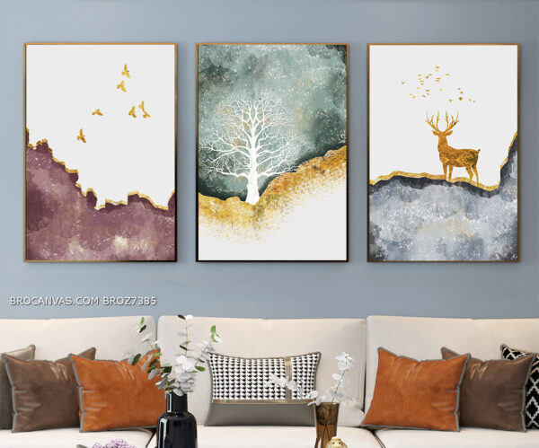 BROZ7394 Tranh Canvas Trừu Tượng Nghệ Thuật Những Ngọn Núi Bên Kia Sông