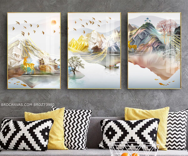 BROZ73980 Tranh Canvas Phong Cảnh Hữu Tình Mới Lạ Màu Sáng