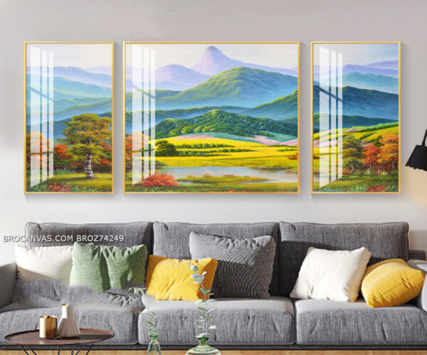 BROZ74249 Tranh Phong Cảnh Đồi Núi Vẽ Sơn Dầu Hiện Đại