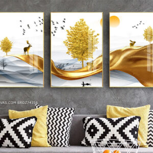 BROZ74316 Tranh Canvas Đàn Hươu & Chim Én Giữa Bầu Trời