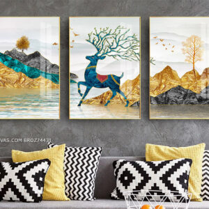 BROZ74431 Tranh Canvas Chú Hươu Xanh Trên Dòng Sông