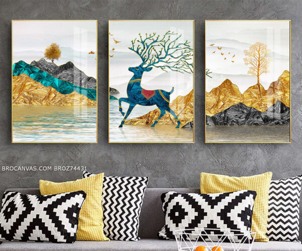 BROZ74431 Tranh Canvas Chú Hươu Xanh Trên Dòng Sông
