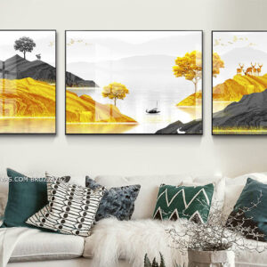 BROZ74762 Tranh Phong Cảnh In Canvas Thủy Mặc Sông Núi