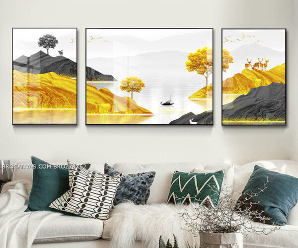 BROZ74762 Tranh Phong Cảnh In Canvas Thủy Mặc Sông Núi