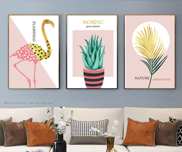 BROZ7499 Tranh Decor Nghệ Thuật Hồng Hạc Và Lá Cây