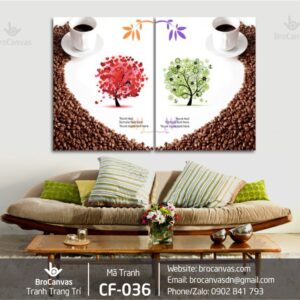 Tranh Trang Trí Cafe Decor Quán Cà Phê Đẹp Và 2 Cây Đỏ Xanh CF-036