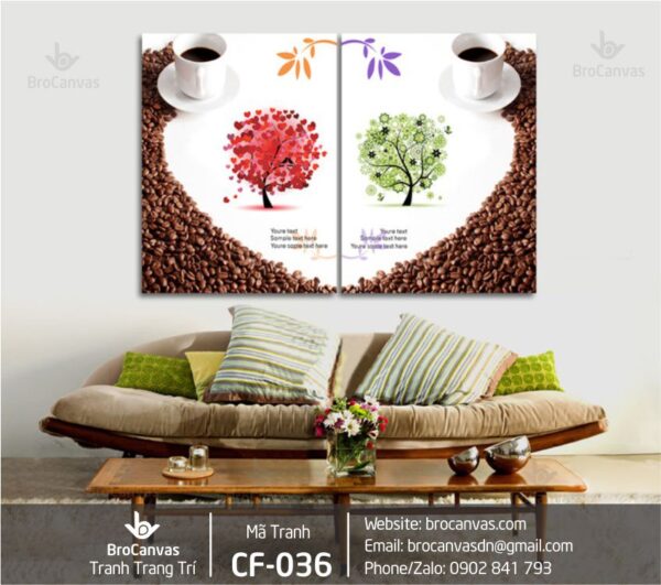 Tranh Trang Trí Cafe Decor Quán Cà Phê Đẹp Và 2 Cây Đỏ Xanh CF-036