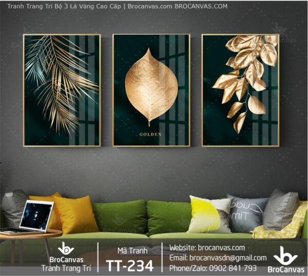 Tranh Trang Trí: “Bộ 3 Lá Vàng Cao Cấp” TT-234