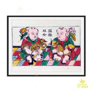 Tranh Hai Bé Trai Ôm Vịt Và Cá TT-3004