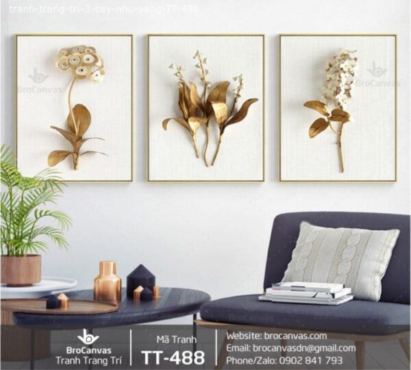 Tranh Trang Trí: “3 Tranh Cây Nhũ Vàng 3D” TT-488