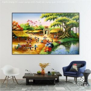 Tranh trang trí: “Cuộc sống sinh hoạt tại vùng quê yên bình” TT-1364