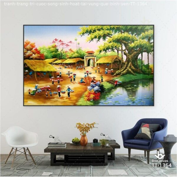 Tranh trang trí: “Cuộc sống sinh hoạt tại vùng quê yên bình” TT-1364