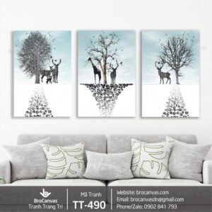 Tranh Treo Tường: “Bộ 3 Trắng Đen Đàn Hươu” TT-490